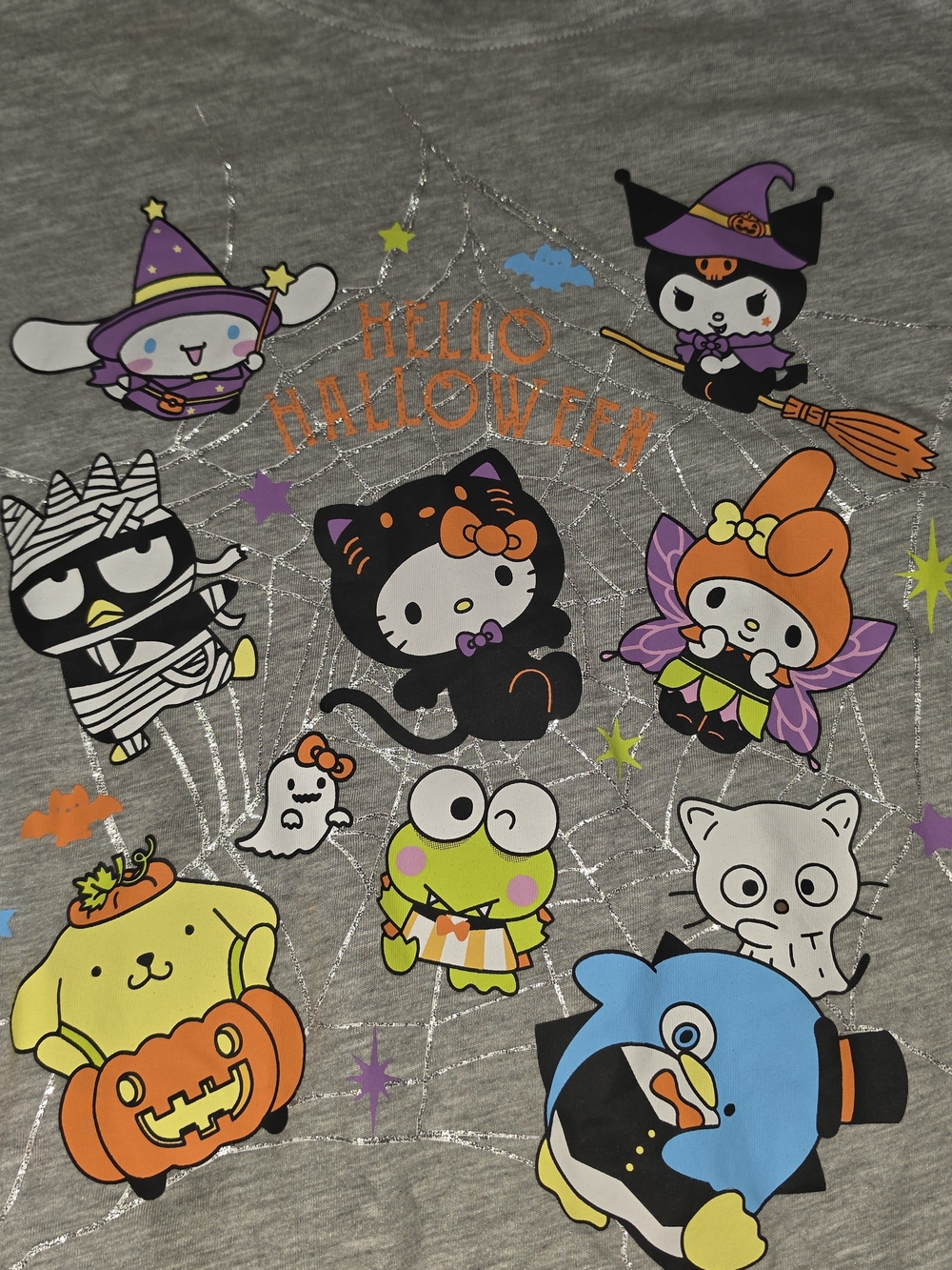 Hello Kitty Halloween Character Graphic Tee - Gray with Multicolor Print - Picture 2 of 4